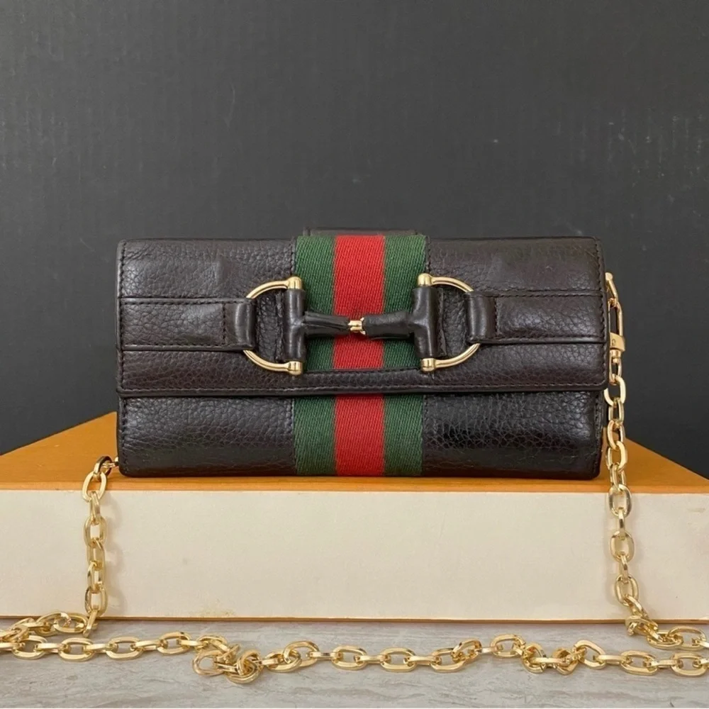 GUCCI GG Leather Horsebit Wallet to Crossbody Shoulder Bag 💼 Dark Brown - Picture 2 of 14